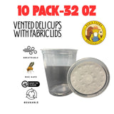 32oz Deli Cups with Fabric Vented Insect Feeder lids - 10 Pack for Fruit Fly & Feeder Insect Cultures